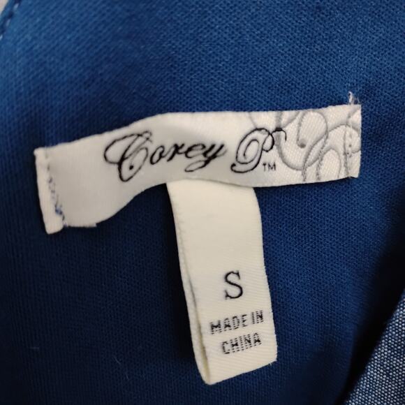 Corey P Chambray Faux Wrap Dress Size Small Light Blue Sleeveless Zipper on Back - Picture 4 of 5